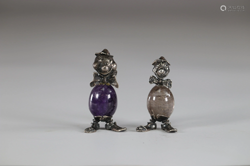 Two Clowns in silver and stone