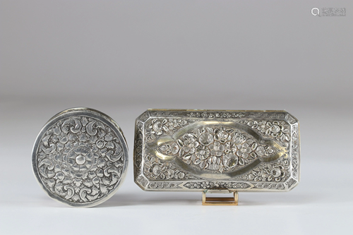 boxes (2) in silver with floral decoration