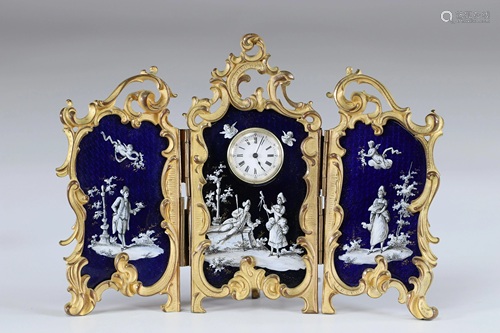 Enamel triptych desk clock 