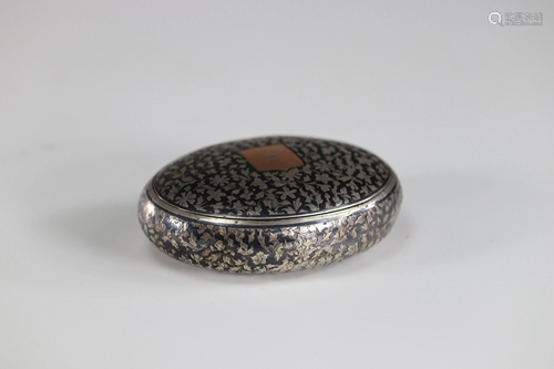 tobacco box silver inlay floral decoration