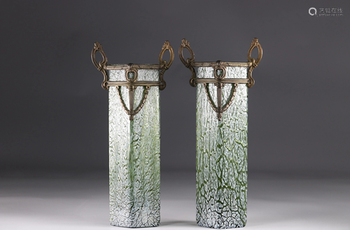 Pair of Art Nouveau vases in the style of Loetz circa