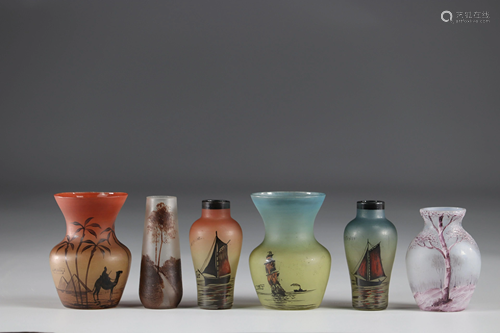 Lot of 6 enamelled glass vases circa 1930