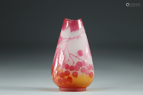 Emile Galle vase cleared with acid decoration of fruits