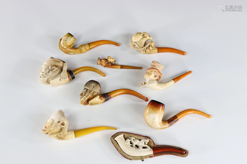 Lot of 9 pipes in foam and amber different decorations