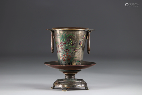 Japan bronze and enamel vase