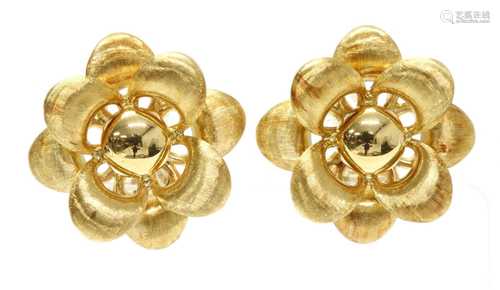 A pair of Italian gold hollow flower head earrings,