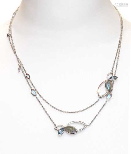 An 18ct white gold labradorite, aquamarine and diamond set l...