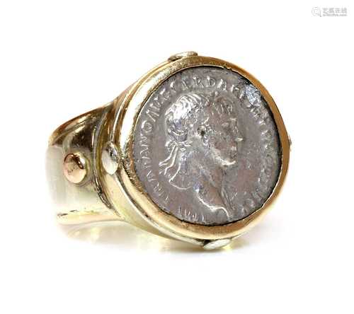 A gentlemen's 9ct gold Roman coin ring,