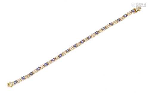 An 18ct gold sapphire and diamond line bracelet,