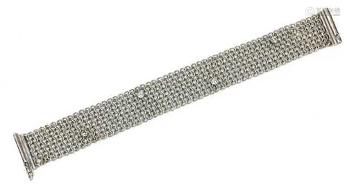 An 18ct white gold diamond set chain mail bracelet,