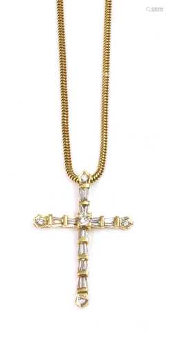 A Latin style diamond set cross and chain,