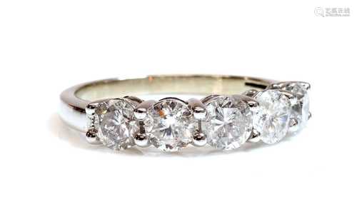 A white gold five stone diamond ring,