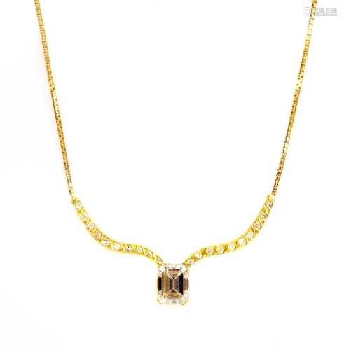 An 18ct gold single stone diamond wishbone necklace, c.1980,