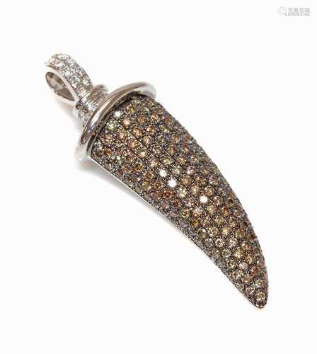 An 18ct white gold, fancy diamond set horn pendant, by Theo ...