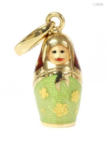 A cased Victor Mayer for Fabergé enamel pendant,