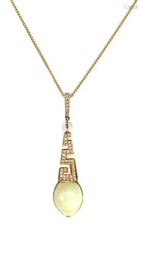 A gold citrine and diamond pendant,