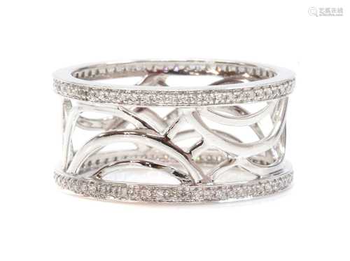 An 18ct white gold diamond set pierced band ring,