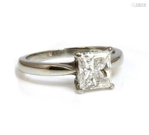 A platinum single stone diamond ring,