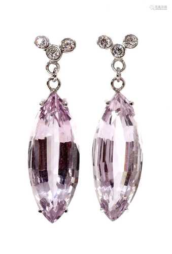 A pair of amethyst and diamond drop earrings,