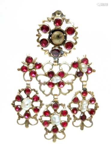 A late 18th century Iberian flat cut garnet and freshwater p...