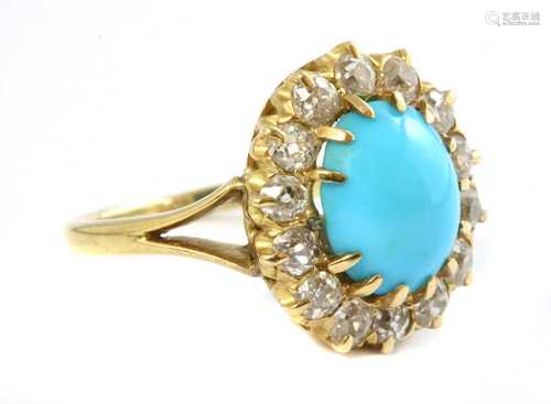 A Victorian turquoise and diamond oval cluster,