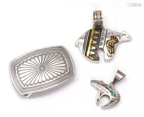 A silver Navajo Spirit bear pendant, by Thomas Singer,