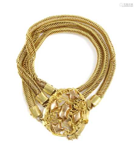 A Dutch gold three row bracelet,