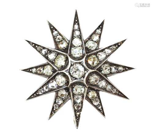 A Victorian diamond set star brooch, c.1890,