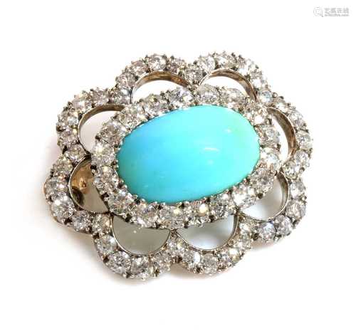 A late Victorian turquoise and diamond brooch/pendant, c.189...