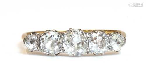 A five stone graduated diamond ring,