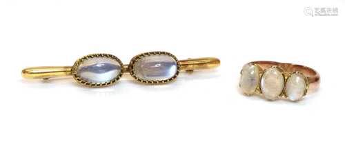 A two stone moonstone bar brooch,