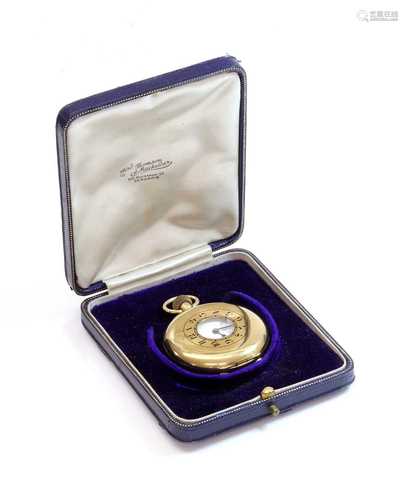 An 18ct gold Swiss side wind half hunter pocket watch,