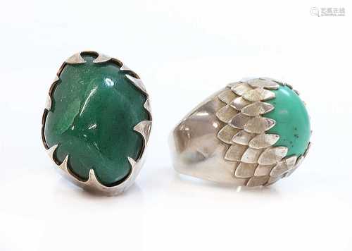 A single stone turquoise ring, by Iris Oakes, c.1970,