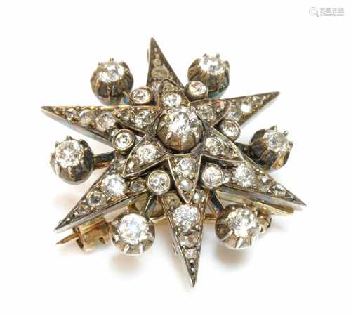 A Victorian diamond set star brooch, c.1890,