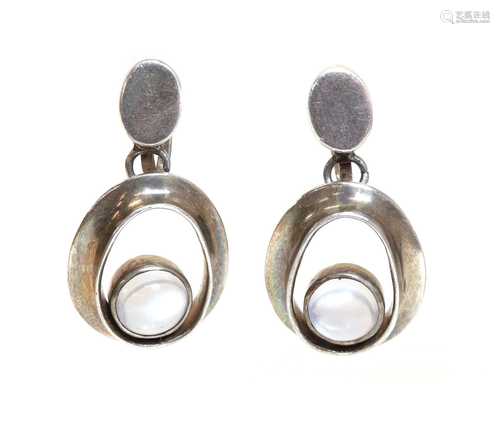 A pair of sterling silver moonstone earrings, by Antonio Pin...