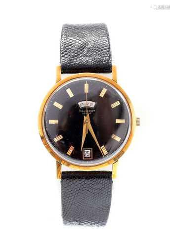 A gentlemen's 18ct gold Jean Perret Genève automatic strap w...