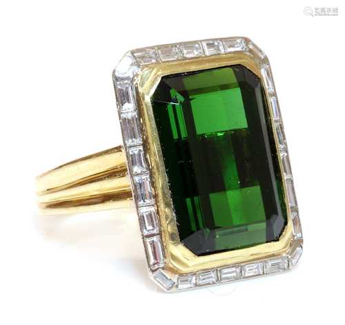 A tourmaline and diamond rectangular cluster ring,