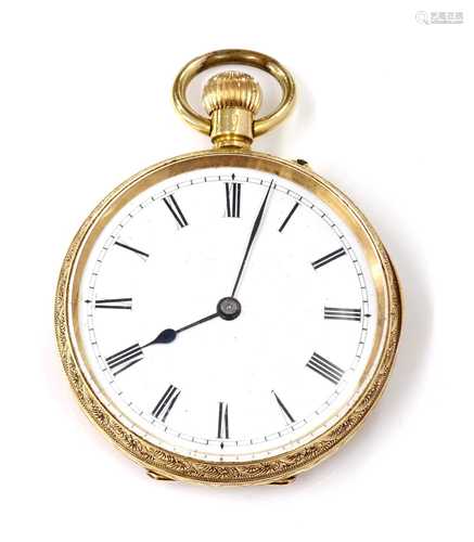 A Swiss 18ct gold open-faced top wind fob watch,