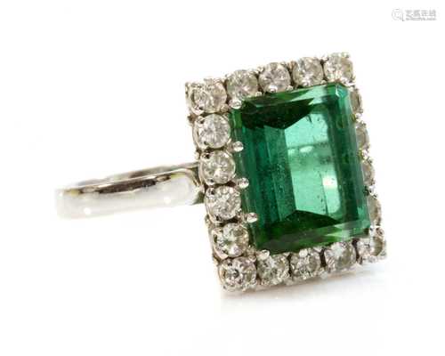 A white gold tourmaline and diamond rectangular cluster ring...