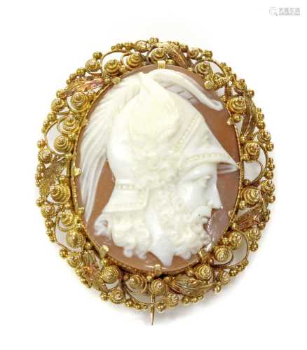 A Regency gold oval shell cameo,