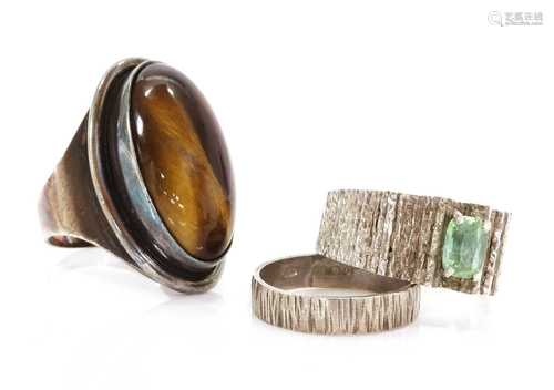 A single stone green tourmaline ring, attributed to Iris Oak...