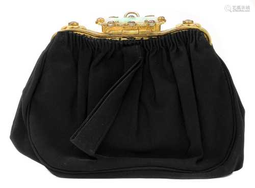 A black grossgrain gem set evening clutch bag, c.1930