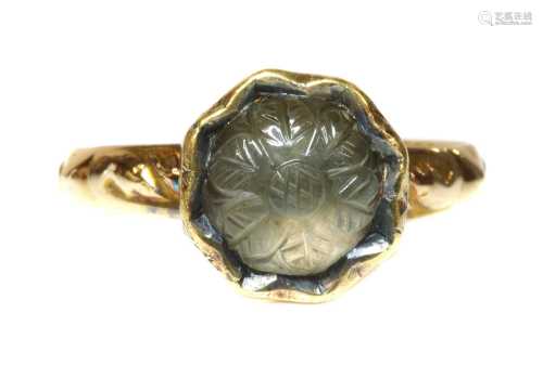 An antique single stone smoky quartz ring,