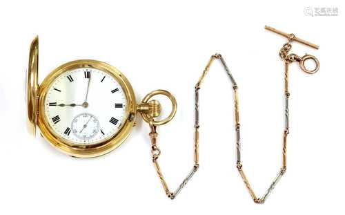 An 18ct gold side wide half hunter pocket watch,