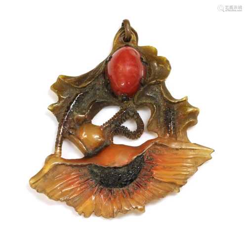 A French Art Nouveau carved horn pendant, by George Pierre, ...