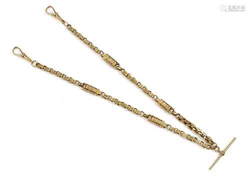 An 18ct gold double Albert chain,