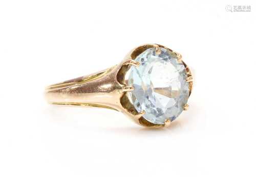 A single stone aquamarine ring, c.1900,