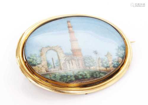 A Victorian brooch with an Indian painted miniature watercol...