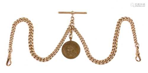 A 9ct gold graduated curb link double Albert chain, c.1900,