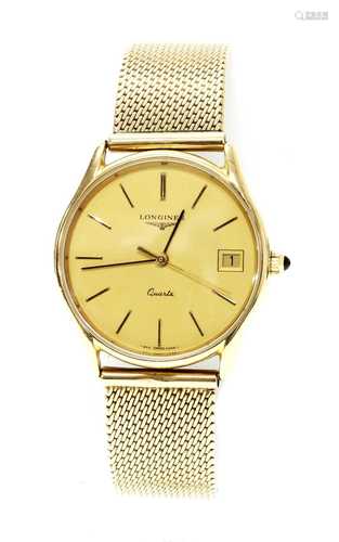 A gentlemen's 9ct gold Longines quartz watch, c.1980,